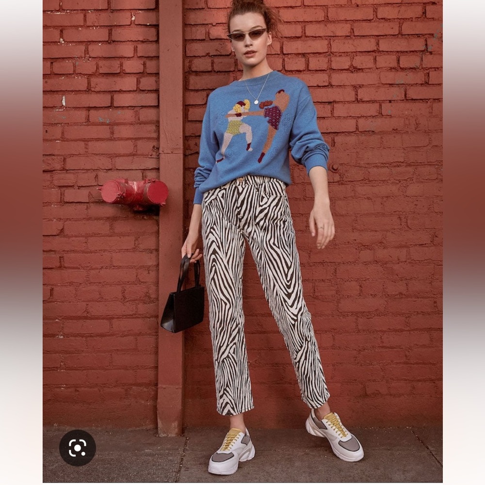Frame Le High Straight Denim Jeans zebra print size 26